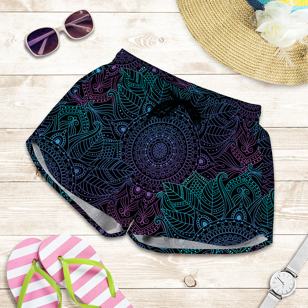 Purple And Teal Mandala Print Women's Shorts