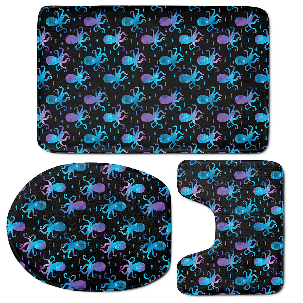 Purple And Teal Octopus Pattern Print 3 Piece Bath Mat Set
