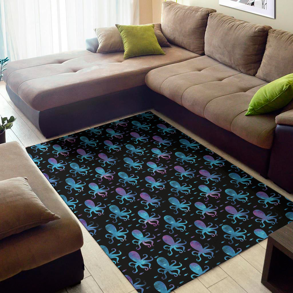 Purple And Teal Octopus Pattern Print Area Rug