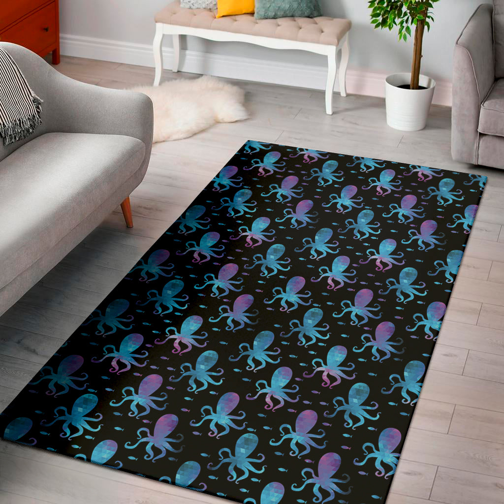 Purple And Teal Octopus Pattern Print Area Rug