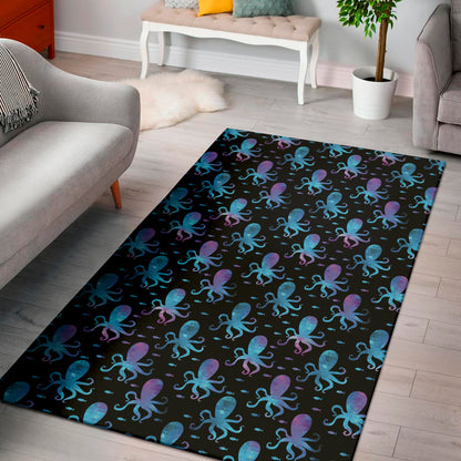 Purple And Teal Octopus Pattern Print Area Rug