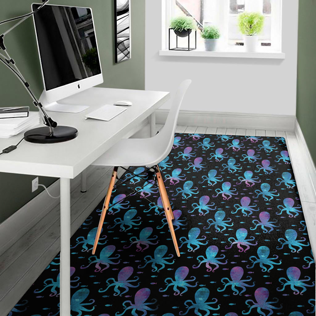 Purple And Teal Octopus Pattern Print Area Rug