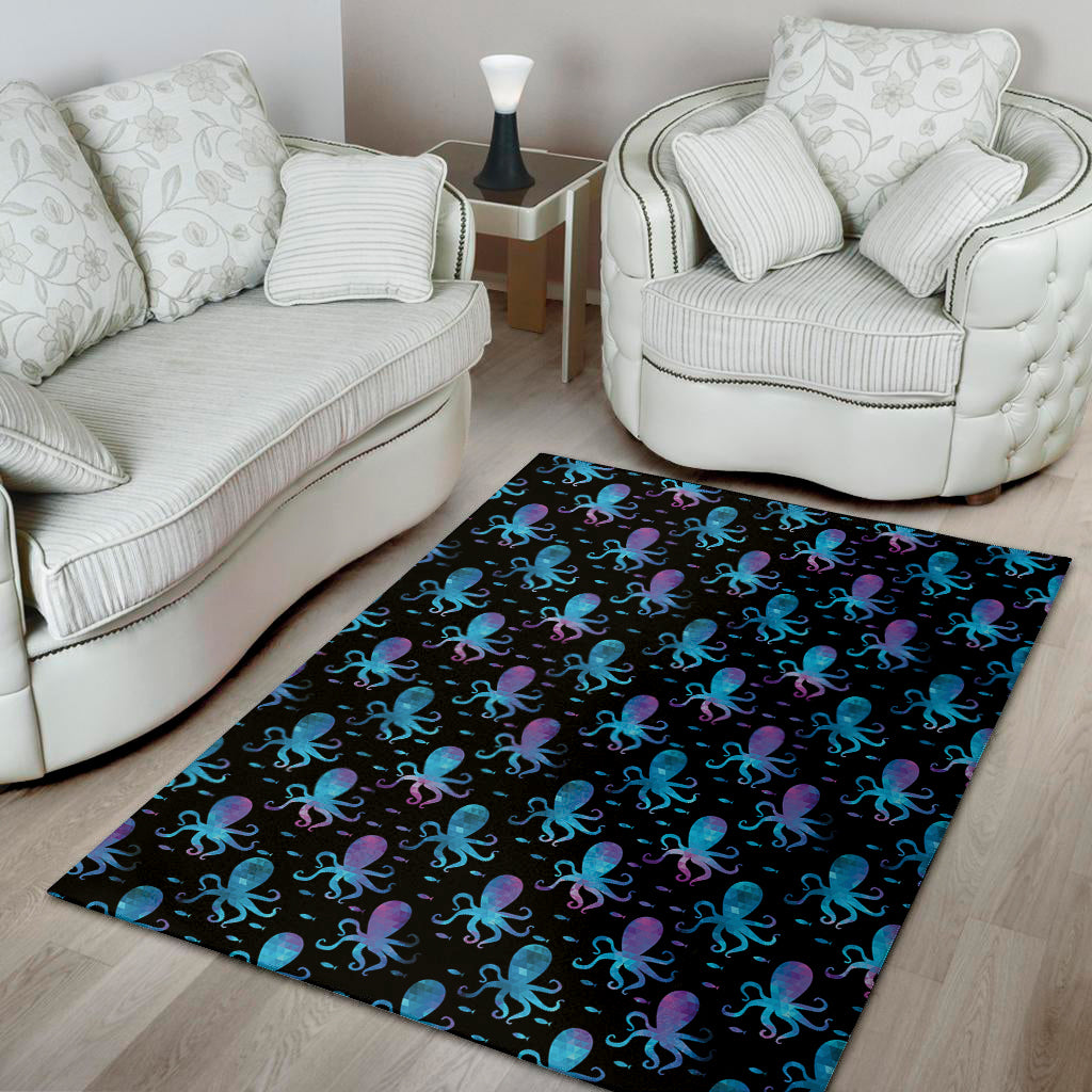 Purple And Teal Octopus Pattern Print Area Rug