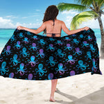 Purple And Teal Octopus Pattern Print Beach Sarong Wrap