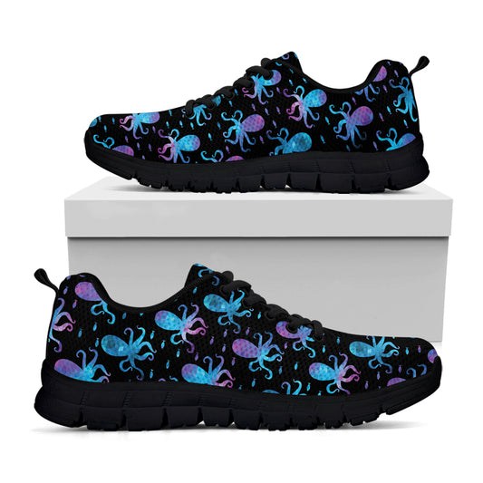 Purple And Teal Octopus Pattern Print Black Sneakers