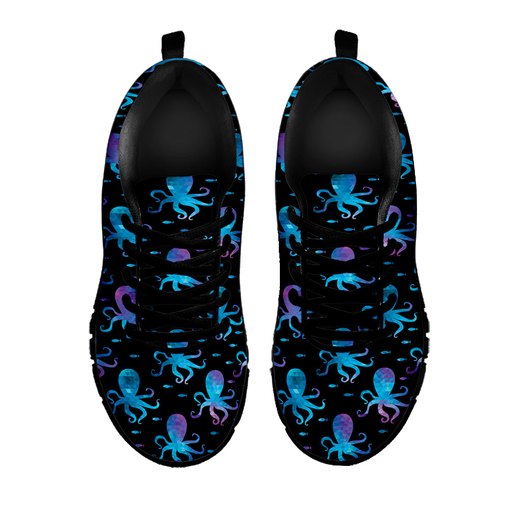 Purple And Teal Octopus Pattern Print Black Sneakers