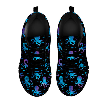 Purple And Teal Octopus Pattern Print Black Sneakers