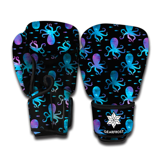 Purple And Teal Octopus Pattern Print Boxing Gloves