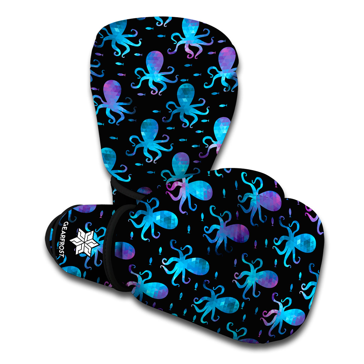 Purple And Teal Octopus Pattern Print Boxing Gloves