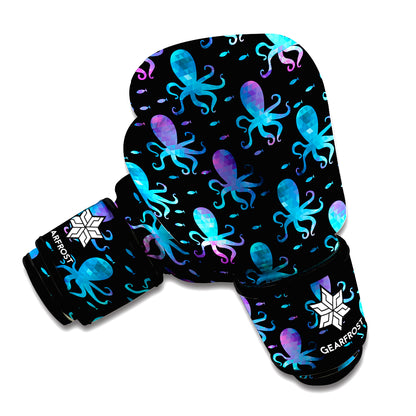 Purple And Teal Octopus Pattern Print Boxing Gloves
