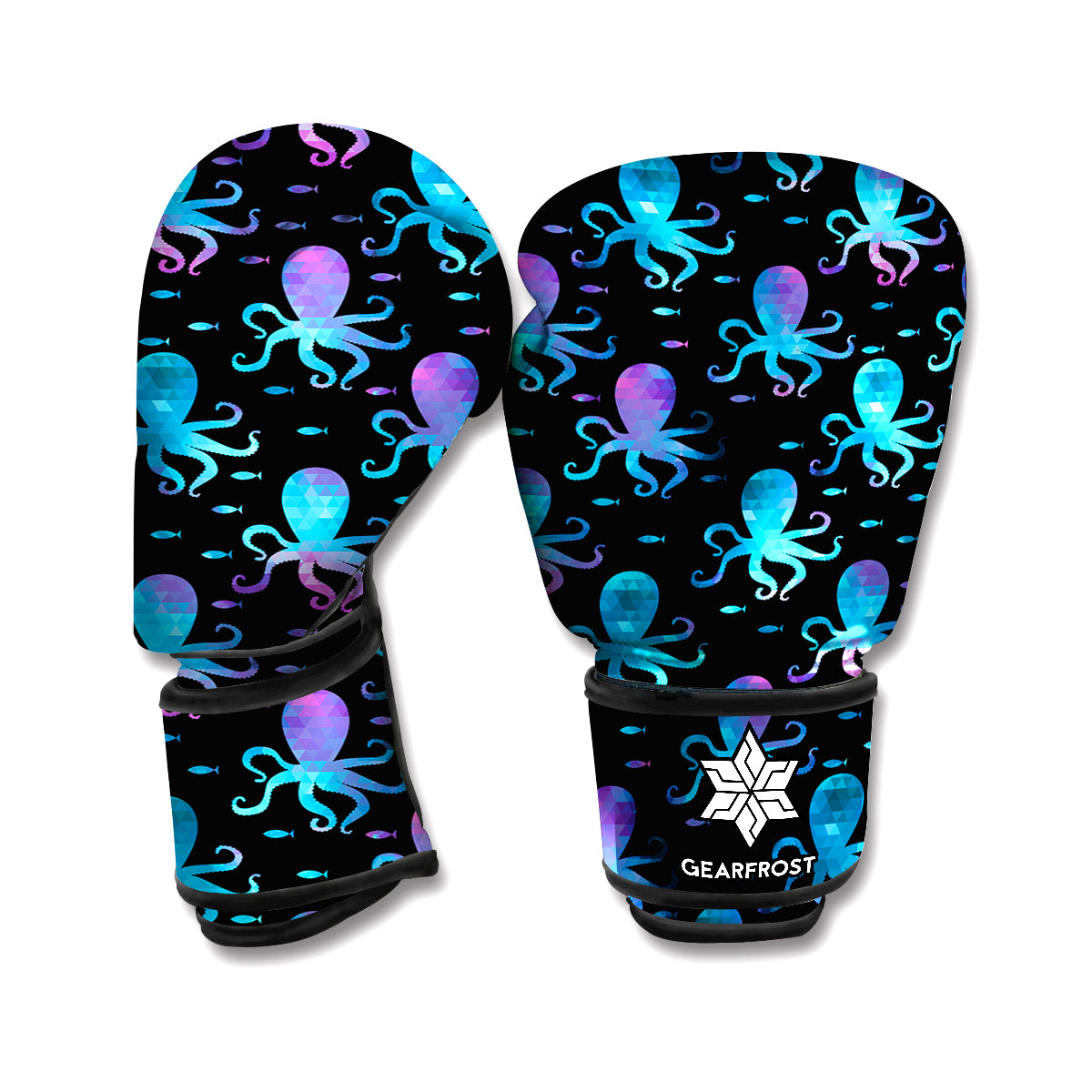 Purple And Teal Octopus Pattern Print Boxing Gloves