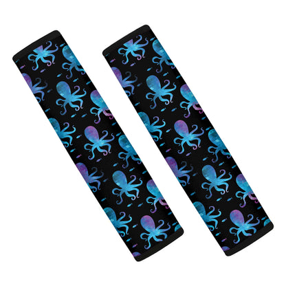 Purple And Teal Octopus Pattern Print Car Seat Belt Covers