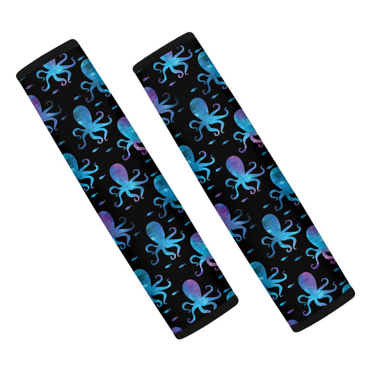 Purple And Teal Octopus Pattern Print Car Seat Belt Covers