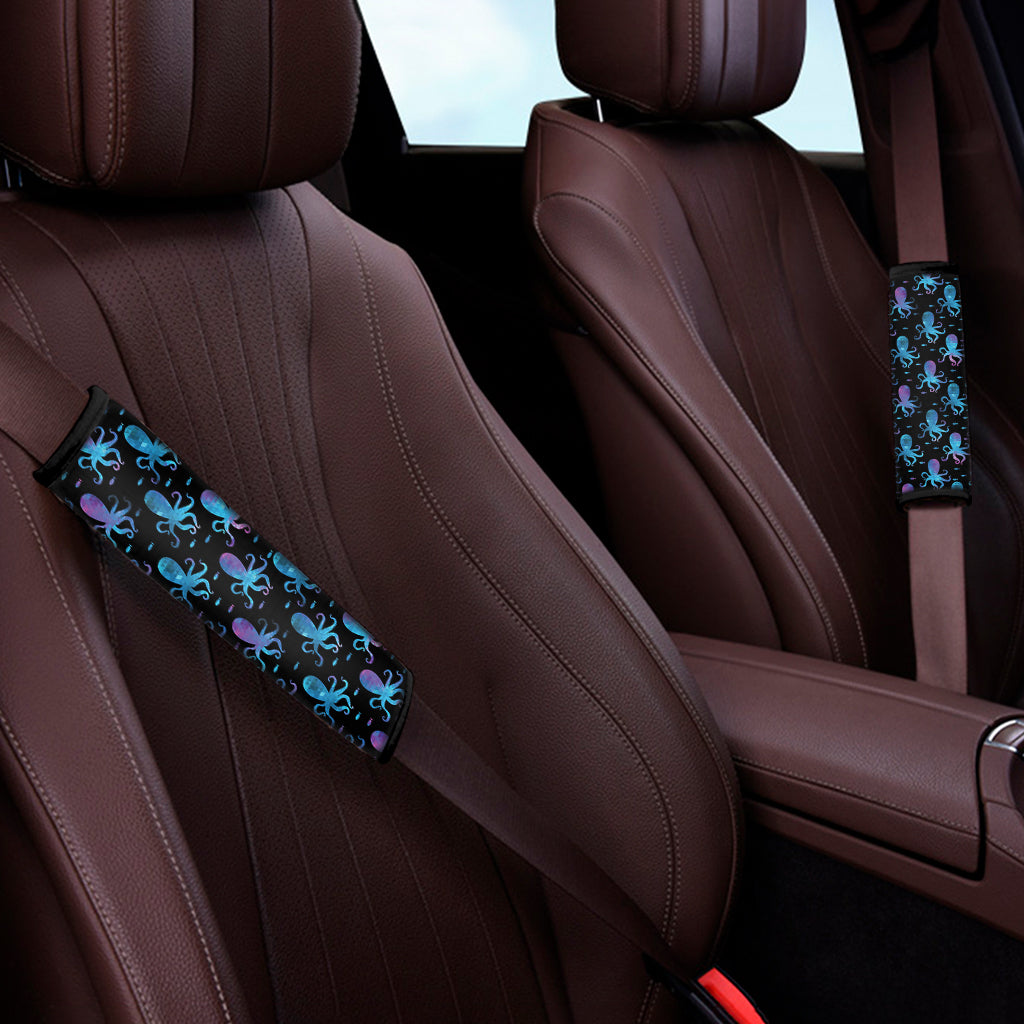 Purple And Teal Octopus Pattern Print Car Seat Belt Covers