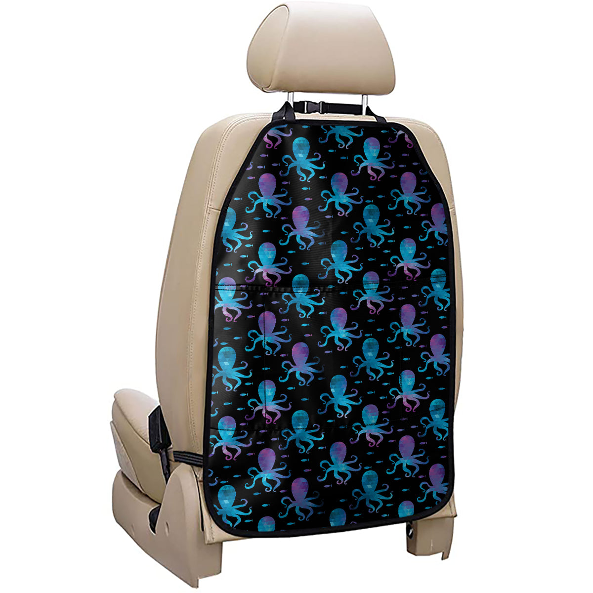 Purple And Teal Octopus Pattern Print Car Seat Organizers
