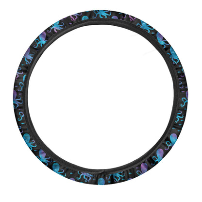 Purple And Teal Octopus Pattern Print Car Steering Wheel Cover