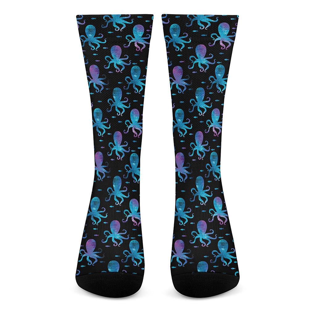 Purple And Teal Octopus Pattern Print Crew Socks