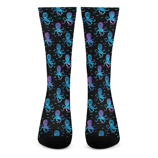 Purple And Teal Octopus Pattern Print Crew Socks