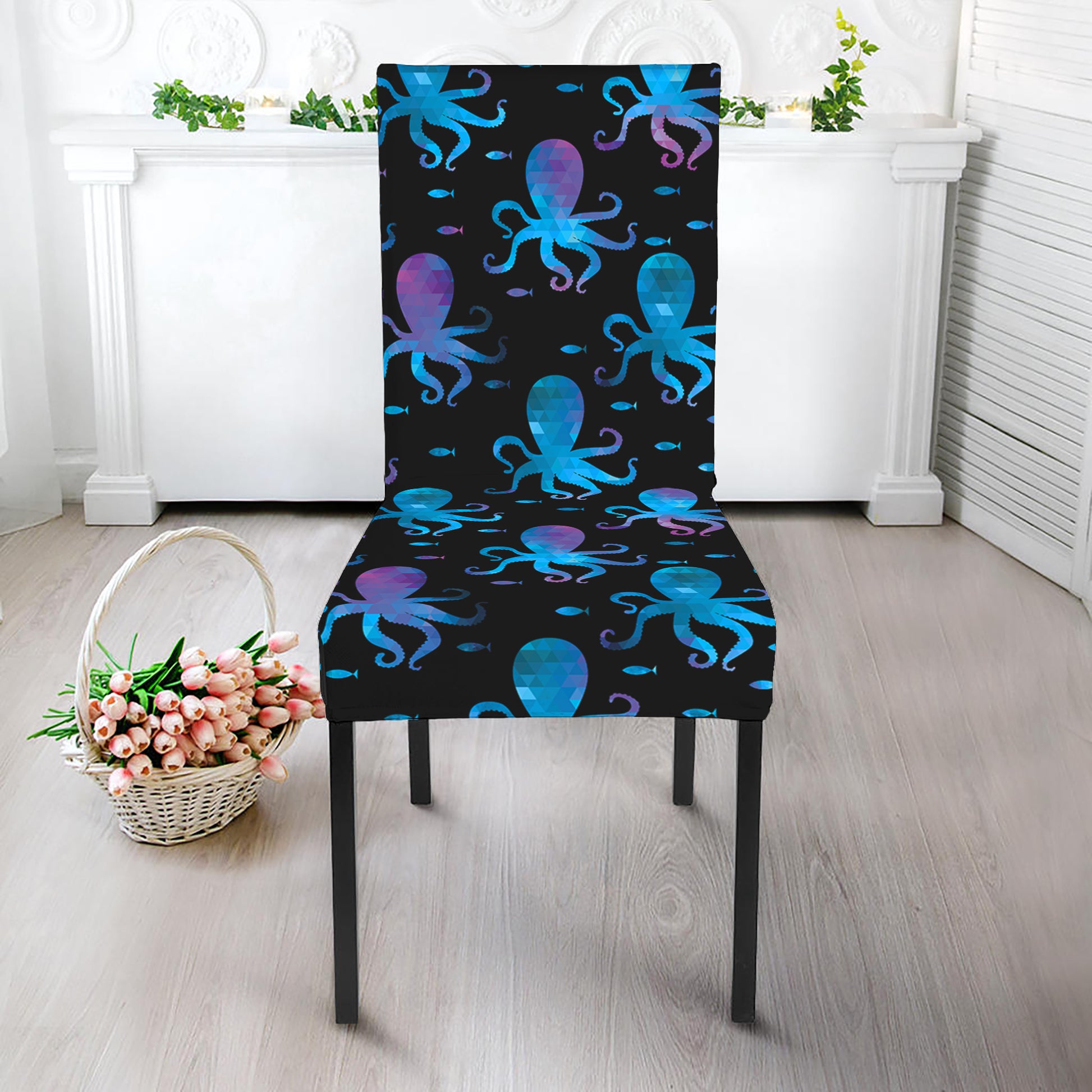 Purple And Teal Octopus Pattern Print Dining Chair Slipcover