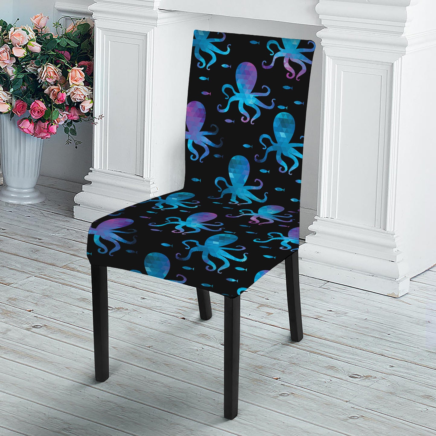 Purple And Teal Octopus Pattern Print Dining Chair Slipcover