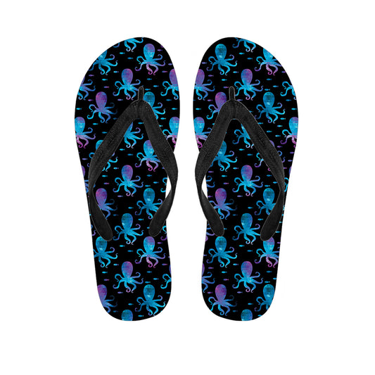 Purple And Teal Octopus Pattern Print Flip Flops