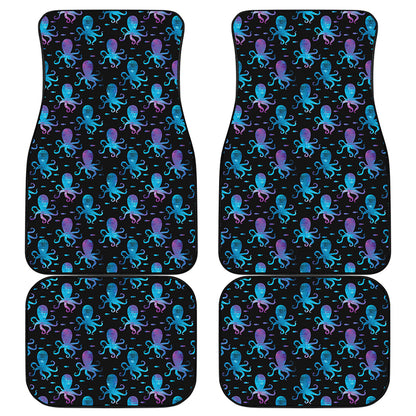 Purple And Teal Octopus Pattern Print Front and Back Car Floor Mats