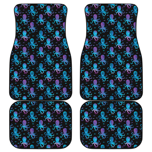 Purple And Teal Octopus Pattern Print Front and Back Car Floor Mats