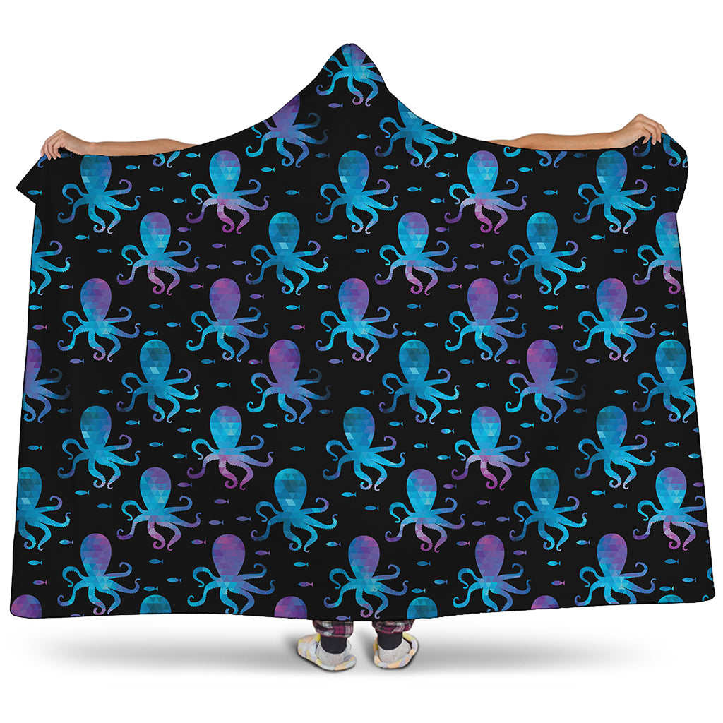 Purple And Teal Octopus Pattern Print Hooded Blanket