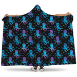 Purple And Teal Octopus Pattern Print Hooded Blanket