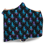 Purple And Teal Octopus Pattern Print Hooded Blanket