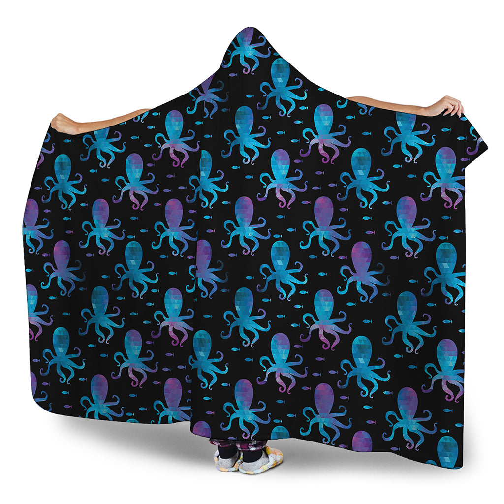 Purple And Teal Octopus Pattern Print Hooded Blanket