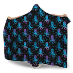 Purple And Teal Octopus Pattern Print Hooded Blanket