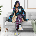 Purple And Teal Octopus Pattern Print Hooded Blanket