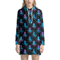 Purple And Teal Octopus Pattern Print Pullover Hoodie Dress