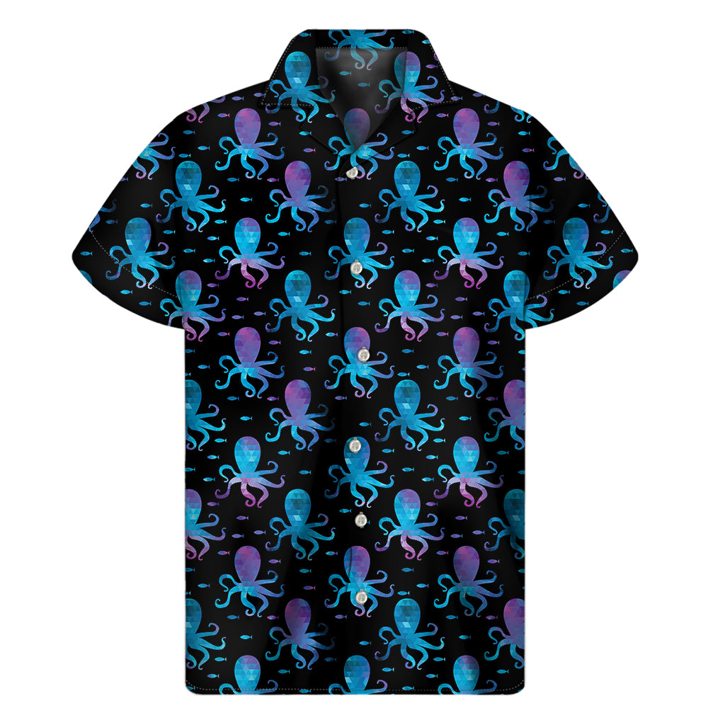 Purple And Teal Octopus Pattern Print Men's Short Sleeve Shirt