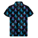 Purple And Teal Octopus Pattern Print Men's Short Sleeve Shirt