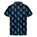 Purple And Teal Octopus Pattern Print Men's Short Sleeve Shirt