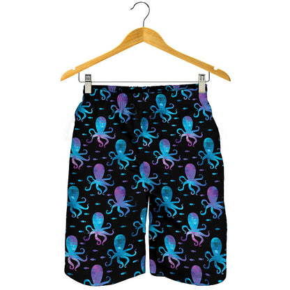Purple And Teal Octopus Pattern Print Men's Shorts