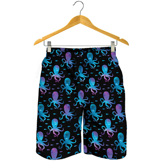 Purple And Teal Octopus Pattern Print Men's Shorts