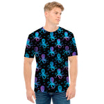 Purple And Teal Octopus Pattern Print Men's T-Shirt