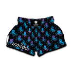 Purple And Teal Octopus Pattern Print Muay Thai Boxing Shorts