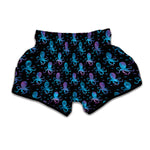 Purple And Teal Octopus Pattern Print Muay Thai Boxing Shorts