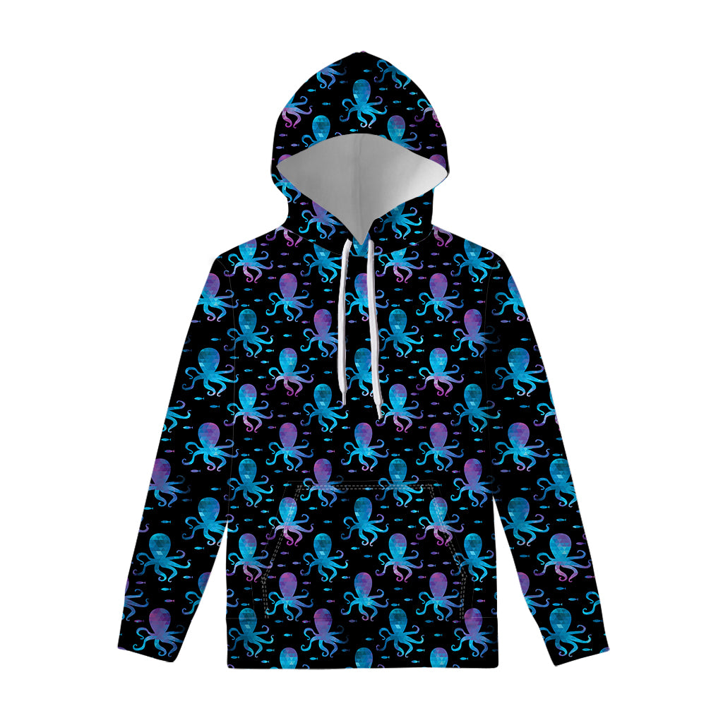 Purple And Teal Octopus Pattern Print Pullover Hoodie