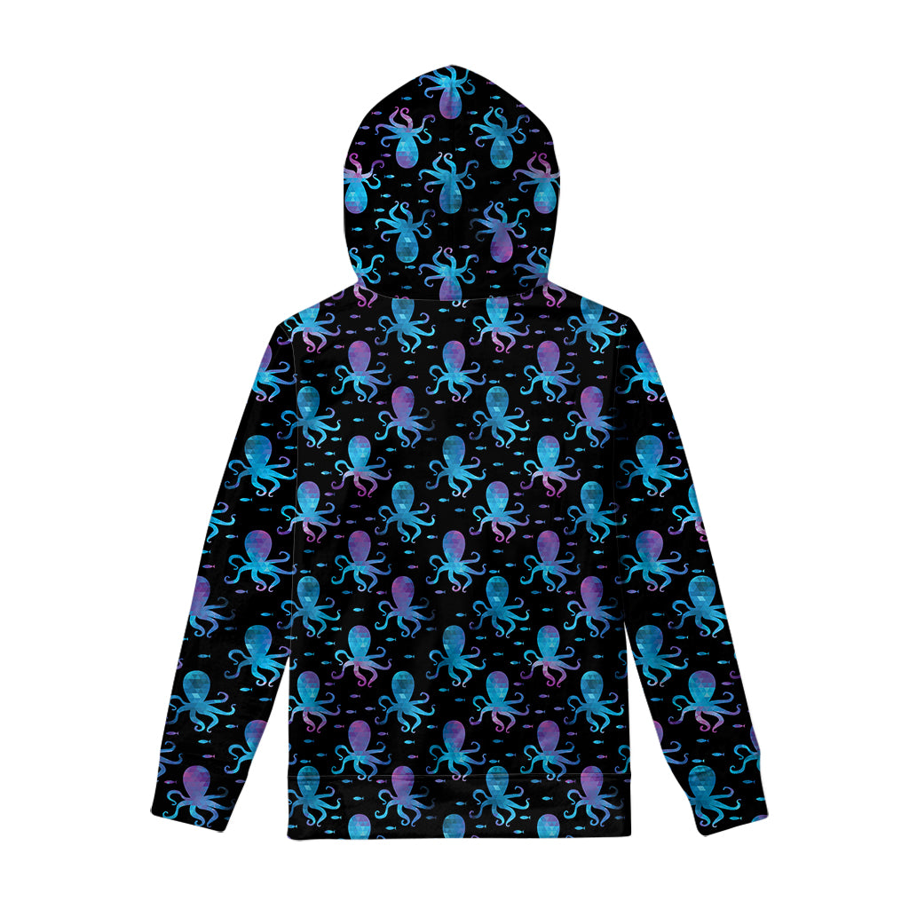 Purple And Teal Octopus Pattern Print Pullover Hoodie