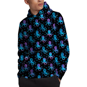 Purple And Teal Octopus Pattern Print Pullover Hoodie