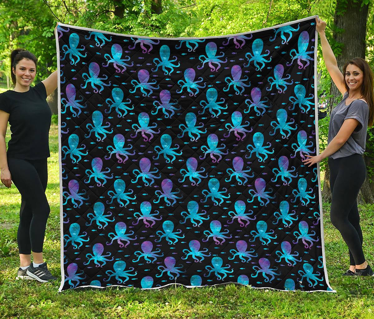 Purple And Teal Octopus Pattern Print Quilt