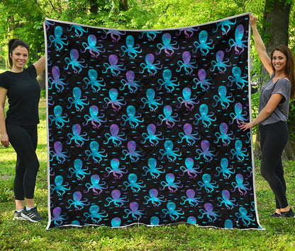 Purple And Teal Octopus Pattern Print Quilt