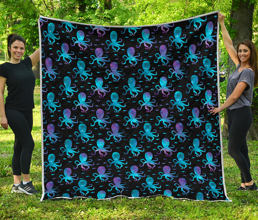 Purple And Teal Octopus Pattern Print Quilt