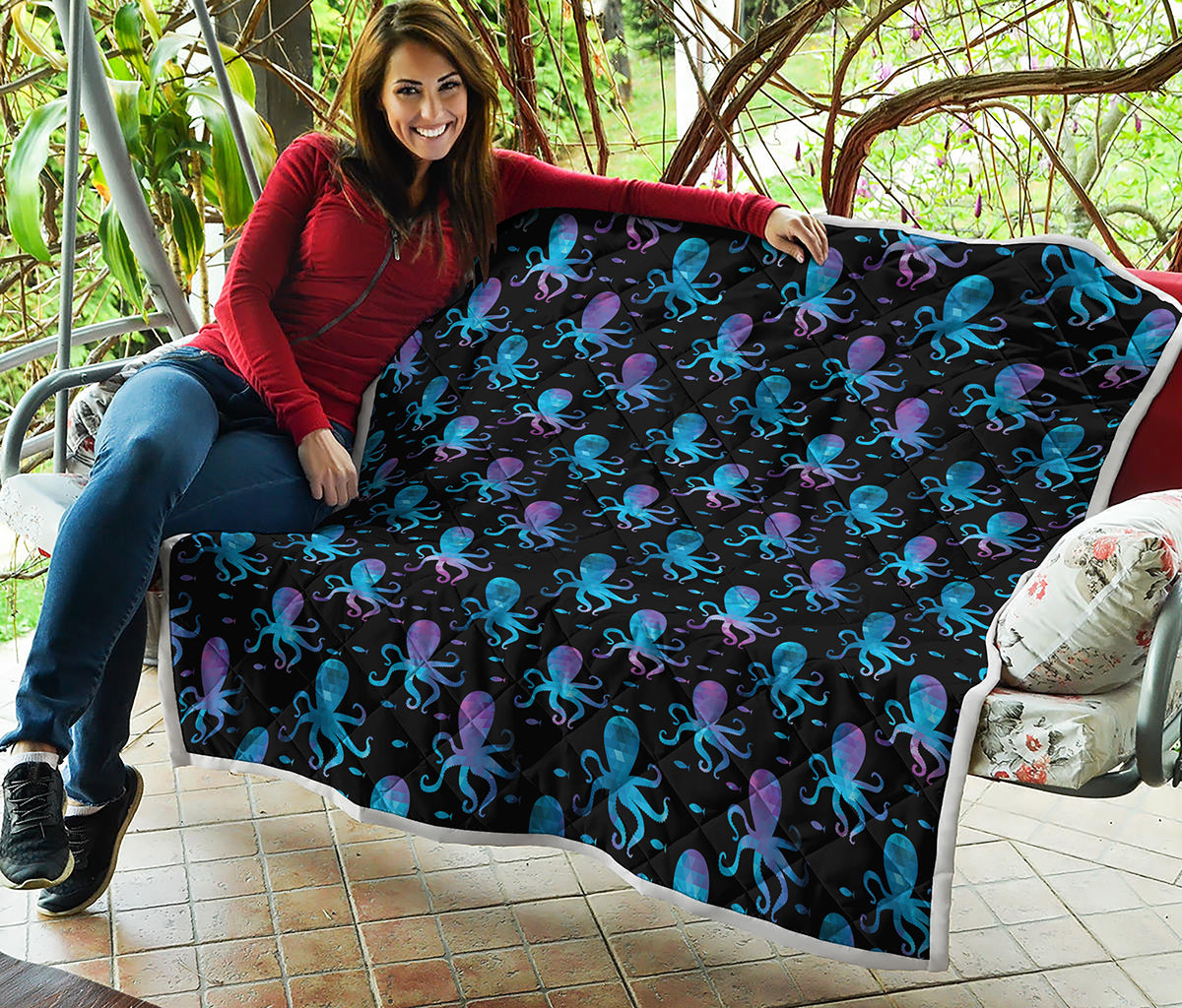 Purple And Teal Octopus Pattern Print Quilt