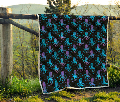 Purple And Teal Octopus Pattern Print Quilt